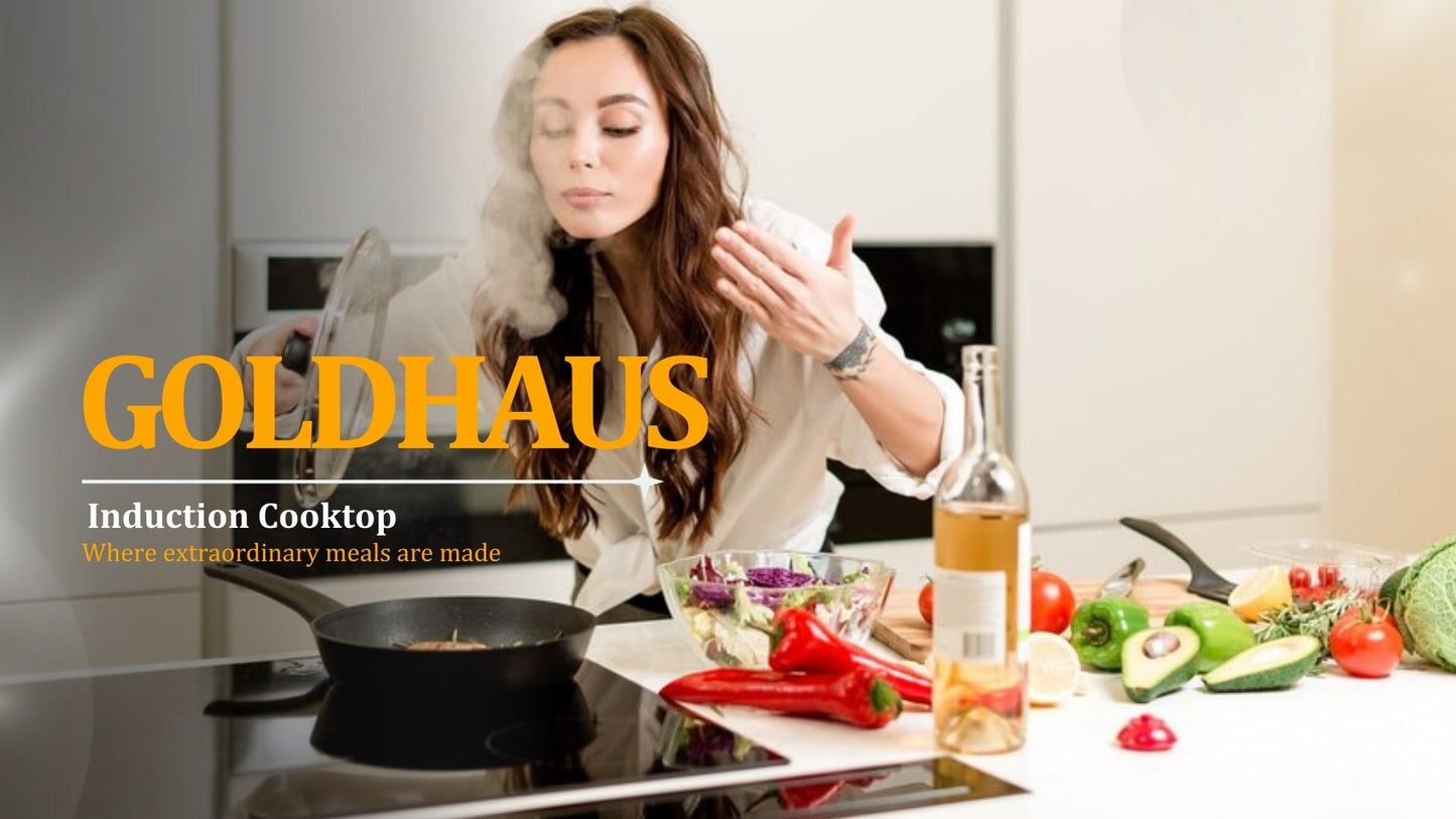 GoldHaus 30" 4-Burner Induction Cooktop, 2500W Boost, WiFi, Touch Slider, Black Kanger Glass