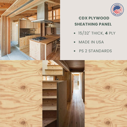CDX Plywood Sheathing Panel - 15/32" Thick, 4 Ply, PS 2 Standards, Made in USA